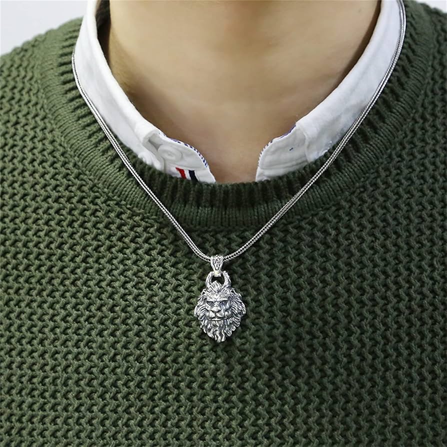 メンズライオンヘッドペンダントネックレス、バイキング横暴なライオンS925スターリングシルバーペンダントネックレス,銀,pendant + chain 50cm