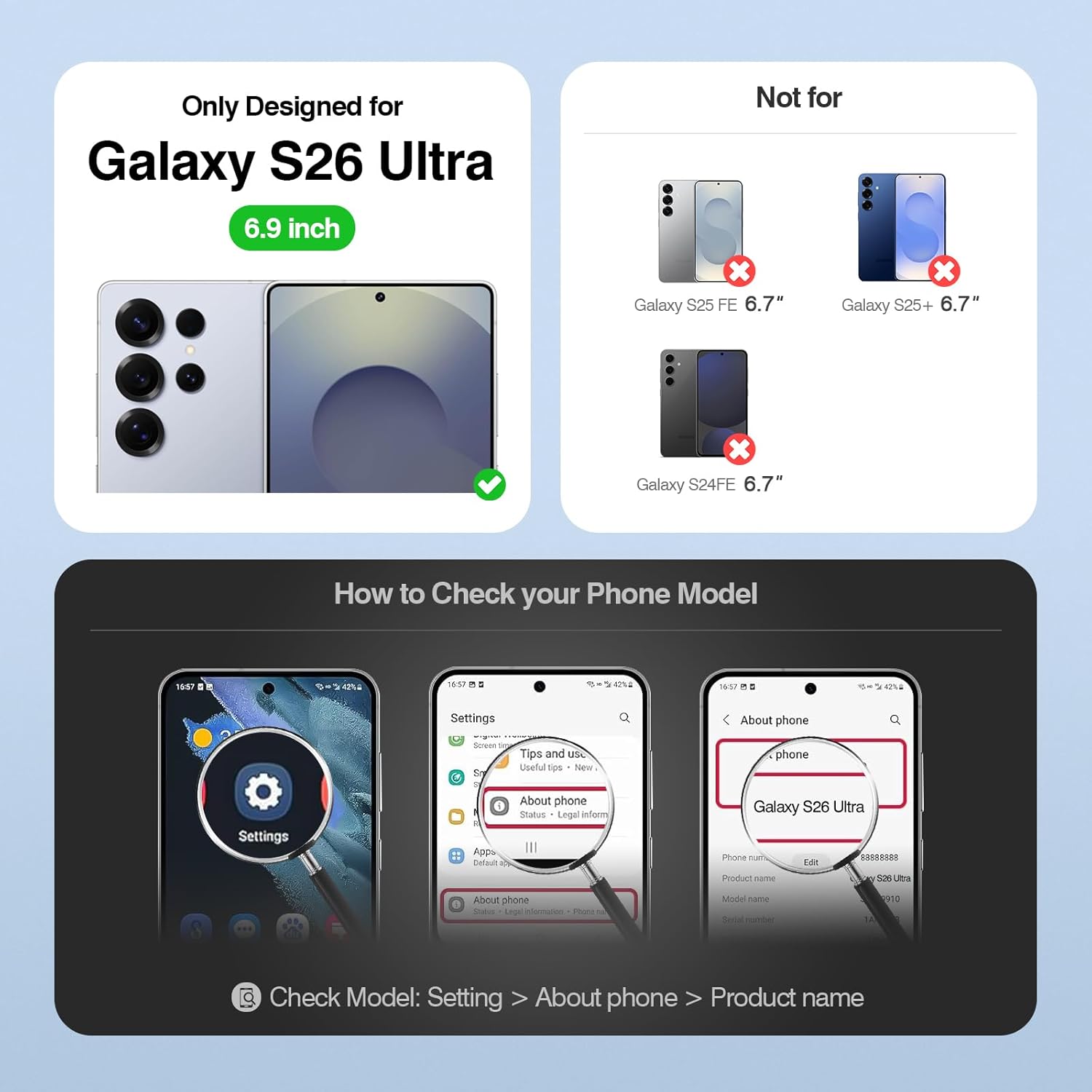 Compatible with Samsung Galaxy S26 Ultra Genuine Leather Case Wallet with Card Holder,Women Men Real Leather Flip RFID Blocking Credit Card Slots Kickstand Protective Phone Cover,Light Blue