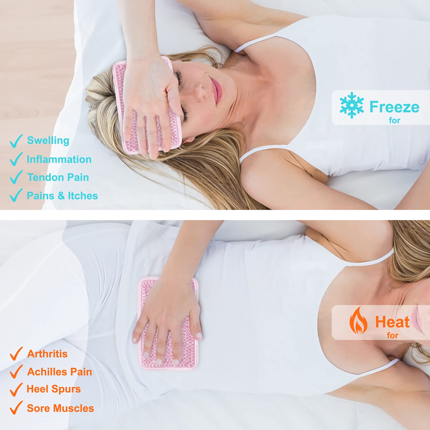 Sac de glace en perles de gel avec sangle - Réutilisable - Compresse chaude et froide - Thérapie pour la douleur, l'enflure, les blessures du genou, des épaules, du pied, du dos, de la cheville, du