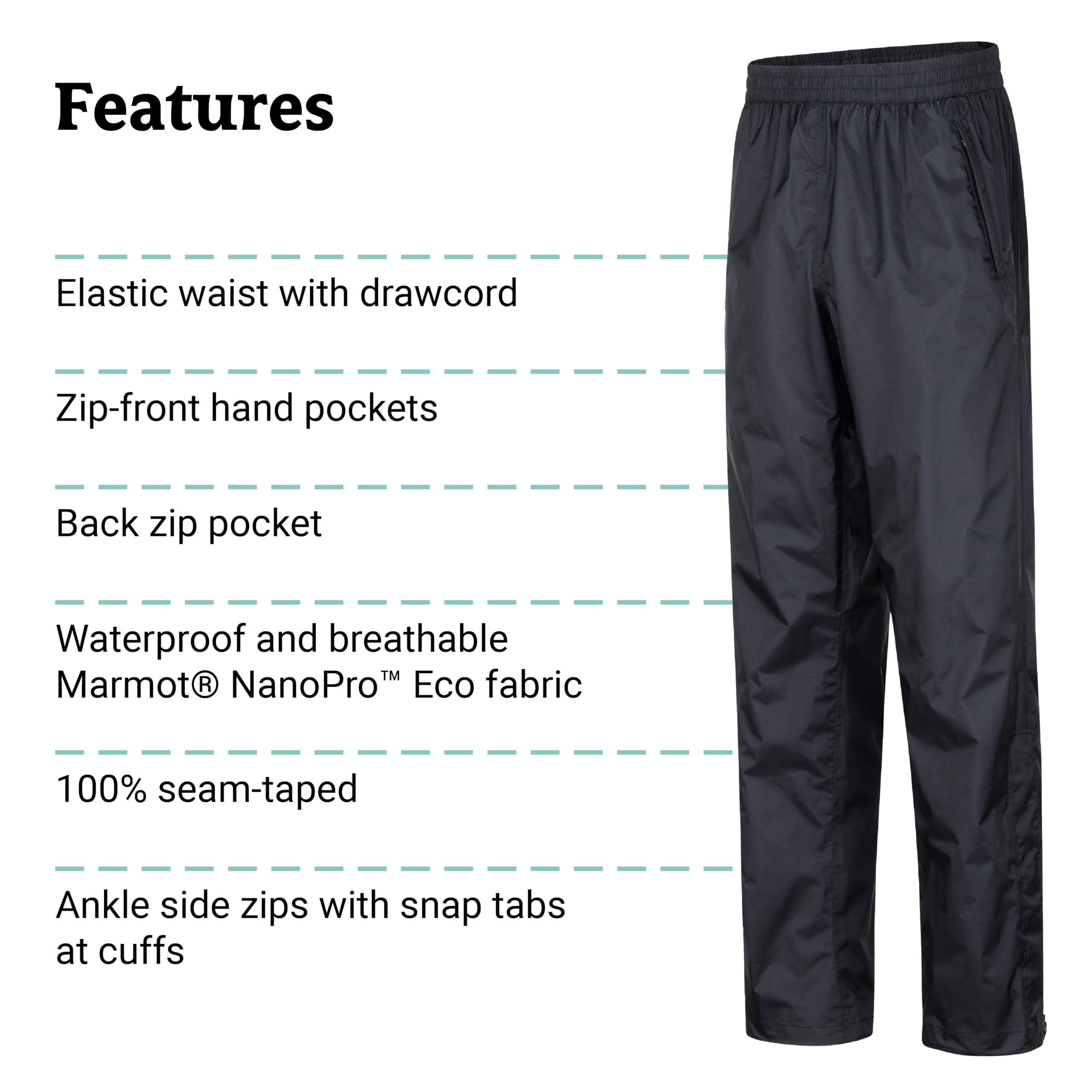 Marmot Precip Eco Pant Long - Pantalon de Pluie Hardshell, Pantalon imperméable à l'eau, Coupe-Vent, Respirant - PreCip Eco Pant Long - Homme