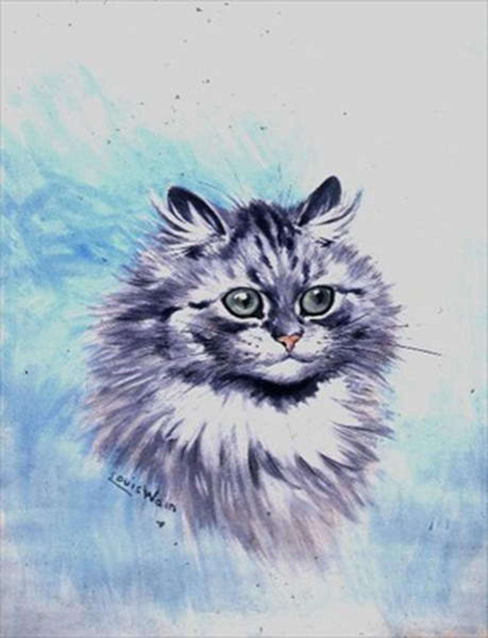 SERENDIPITP Vintage Picture Print on Canvas Wall Art Poster A Pensive Look by Louis Wain Artwork Print Poster for Wall Decor 60x90cm