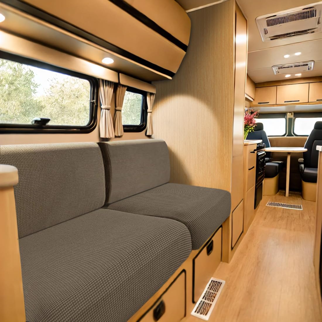 SYLC Bezüge Für Wohnwagenpolster Jacquard, rutschfeste Wohnmobil Sitzbezüge Mit 2 Cord, Sofa Sitzkissenbezug Für Schonbezug Wohnwagen Polster (Taupe,W 135-165 cm, D 95-115 cm)