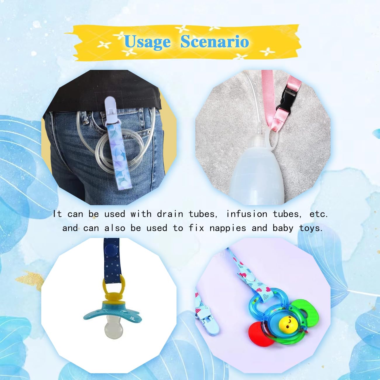 3Pcs Mastectomy Drain Holder Clip,Quick Dry Mastectomy Drain Tubing Clip with Snaps to Hold Drainage Tube After-Surgery Recovery Management