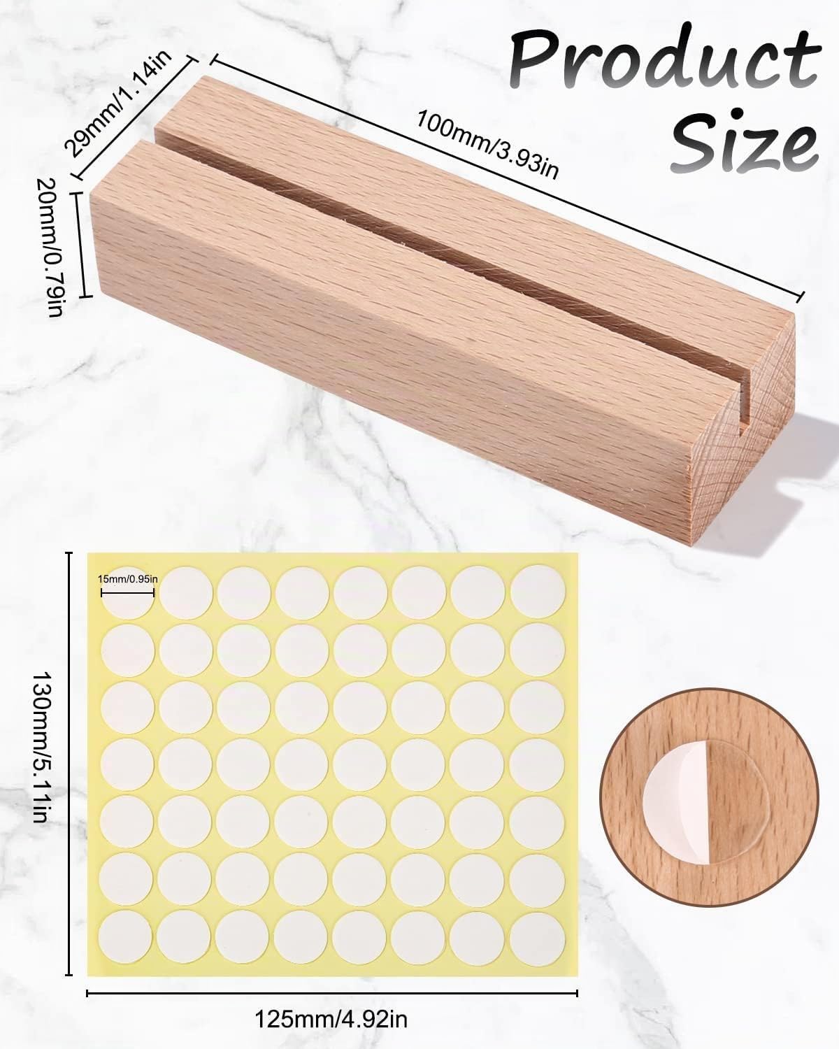 Birshe 24 Pieces Natural Wood Photo Holder Card Holders with 56 Glue Dots for Restaurants, Weddings, Banquets and Parties Product Image 2