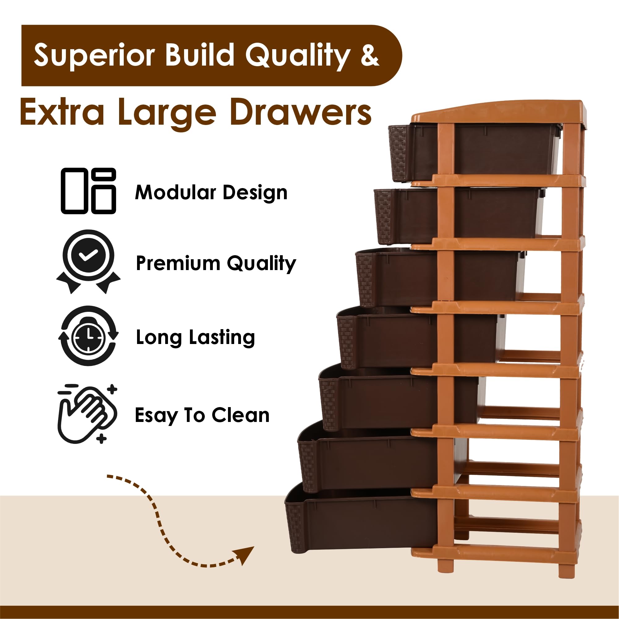 Kuber Industries Modułowy organizer do przechowywania szuflad, 7-warstwowy i 57 l, łatwy do czyszczenia, organizer na książki, ubrania i zabawki, do pokoju dziecięcego, łazienki i salonu, czekoladowy