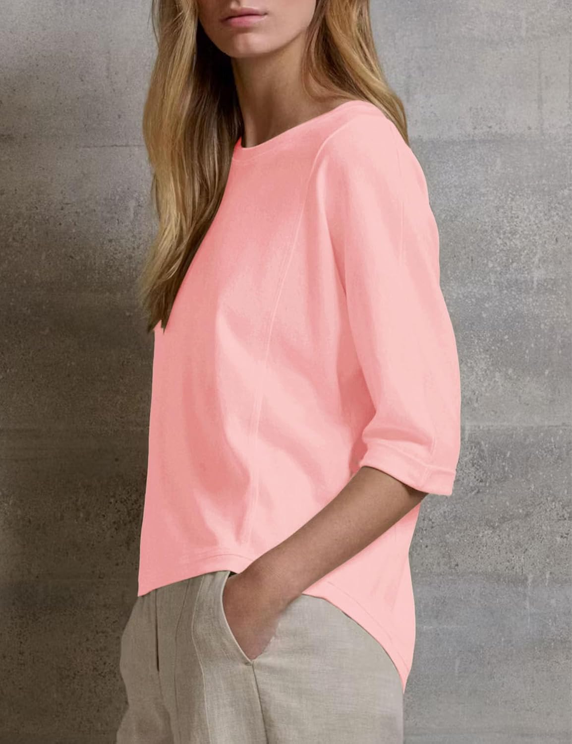 Orchidays Women's Casual 3/4 Sleeve T Shirts Basic Crew Neck Relaxed Fit Summer Tee Tops - Image 2