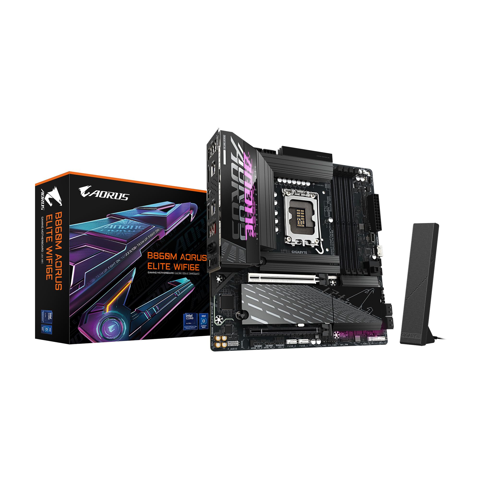 Photo 1 of GIGABYTE B860M AORUS Elite WIFI6E Intel Core Ultra (Series 2) LGA 1851 Motherboard, mATX, DDR5, 3X M.2, PCIe 5.0, USB-C, WIFI6E, 2.5GbE LAN, EZ-Latch