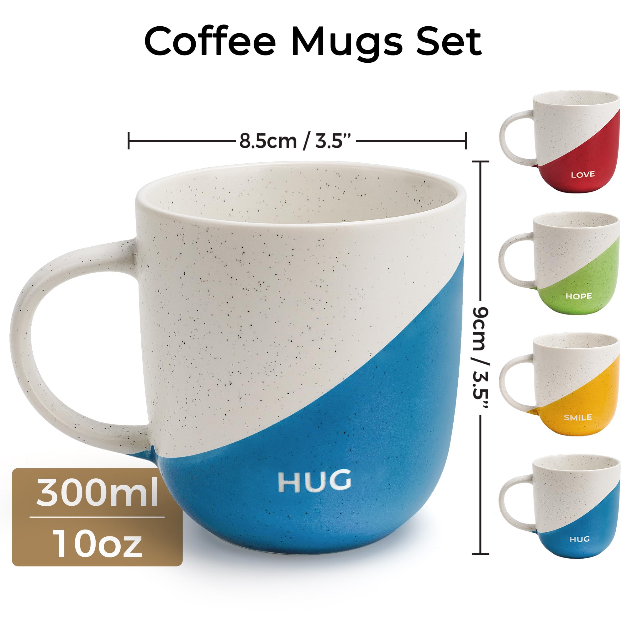 MIAMIO, Coffee Mug Set of 4 x 300 ml/Inspirational Coffee Cups with Sayings/Gifts for Wife Husband, Women, Men, Family - Image 2