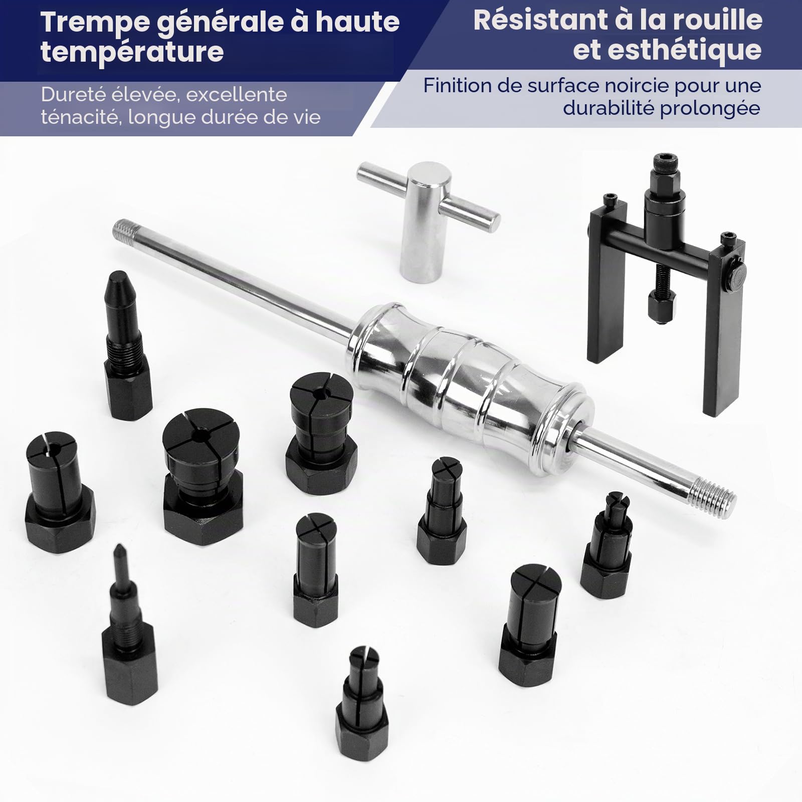 Extracteur de Roulements Upgrade, Kit Extracteur Interne avec Marteau Coulissant & Extracteur à Deux Bras, Extracteur à Marteau Coulissant avec 8 Douilles Expansibles 8–32 mm, Outil Roulement à Billes