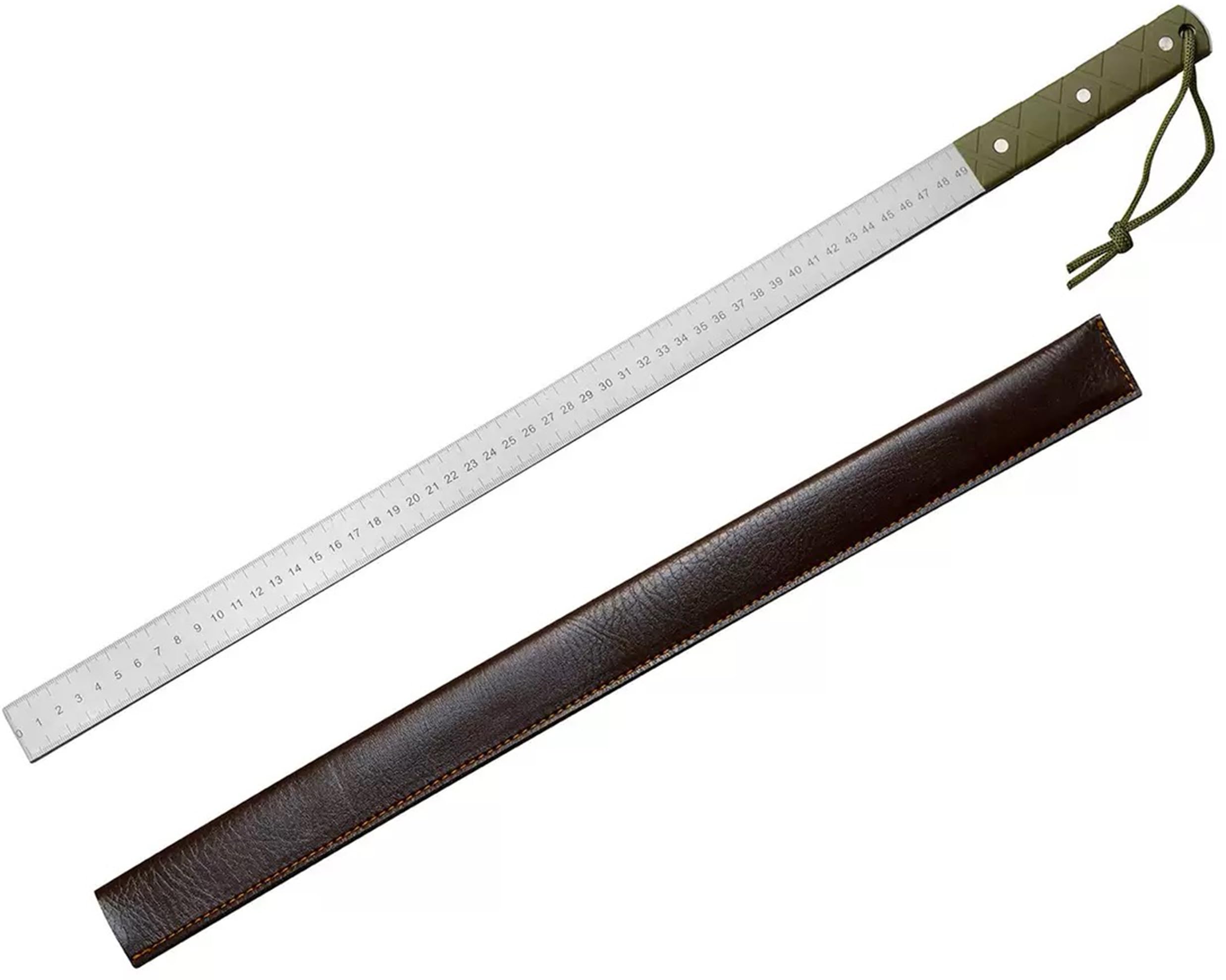 Righello in acciaio di precisione, lunghezza 63 cm, spessore 5 mm, verde militare con custodia in pelle, 722 g