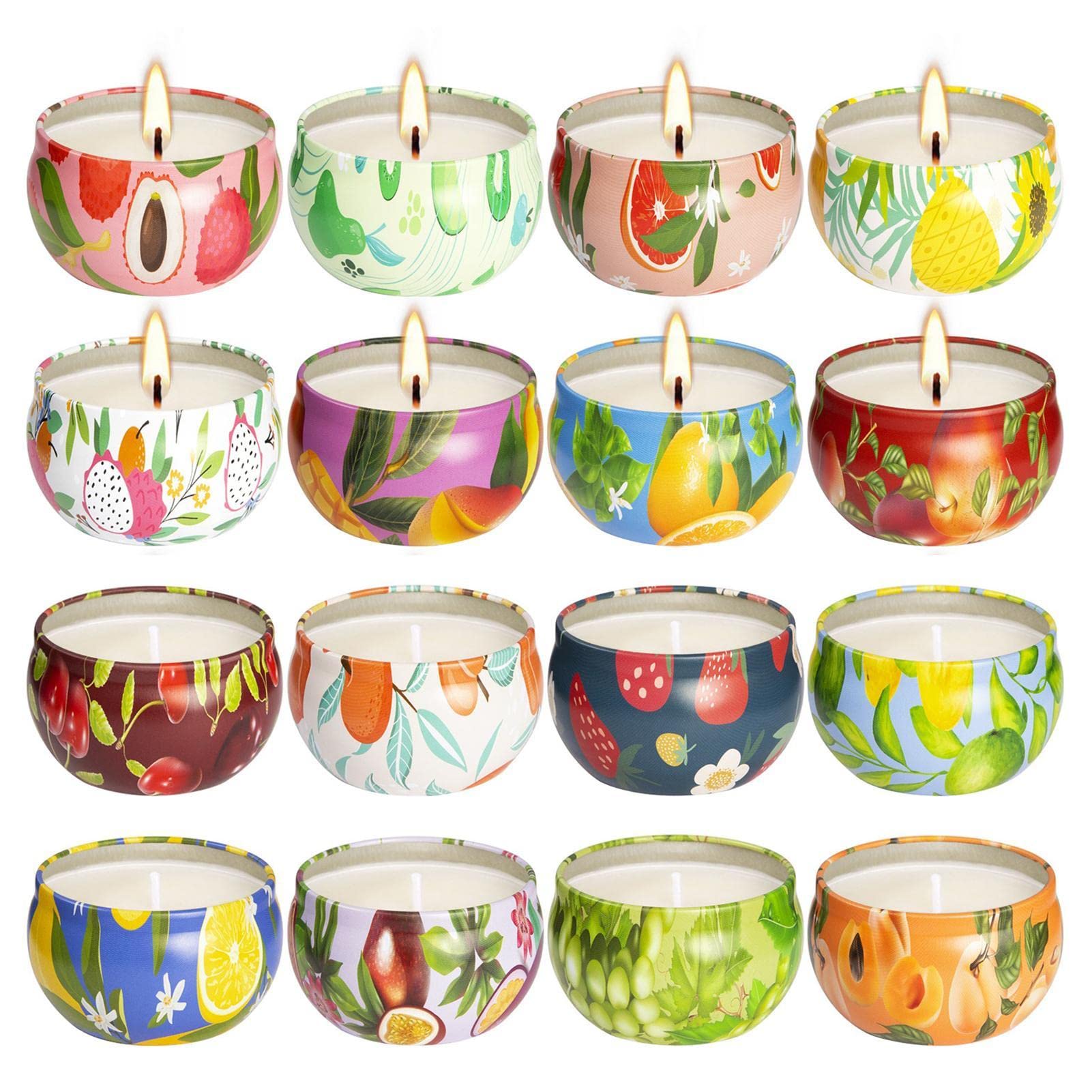 Velas aromáticas de aromaterapia, 16 unidades, set de regalo con velas perfumadas, velas perfumadas en lata con aceites esenciales florales para aromaterapia, yoga, día de la madre, cumpleaños | Las velas perfumadas de 2.5 oz ayudan a purificar el aire, a