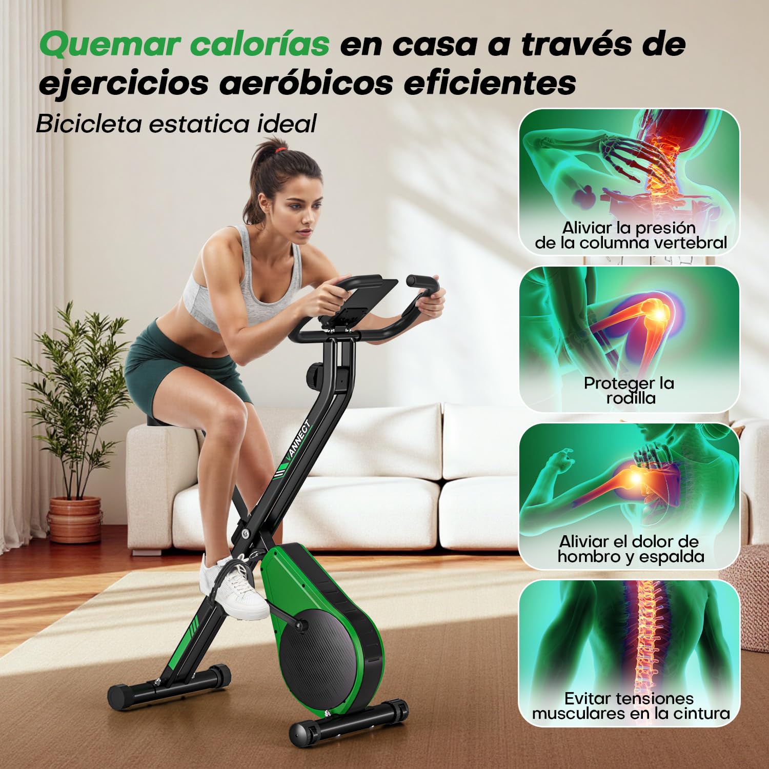 VANNECT Bicicleta Estatica Plegable con 16 Niveles de Resistencia, Monitor LCD y Medición de Pulso Manual, Soporte Plano, Ahorro de Espaci, Estática Silenciosa Magnética Bicicleta Estatica para Casa