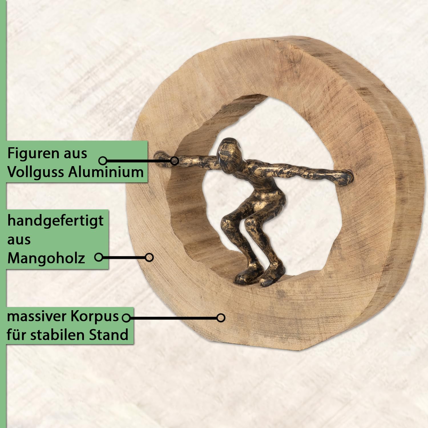 Moritz Skulptur Wage den Sprung 27 cm schwarz-Gold – Mangoholz Deko Figur | Handgefertigt aus Massivholz und Aluminium, Unikat mit feiner Maserung, Symbol für Mut und Balance, ideal für Büro und Regal