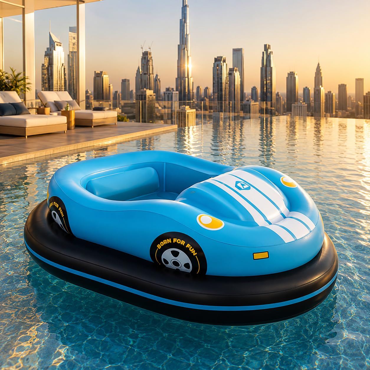 Sunseota Blue Motorized Pool Float For Adults, Rechargeable Inflatable Electric Bumper Boat With 4-Way Joystick Control, 40–60 Min Runtime, Wide Stable Base, For Pool And Lake -1Battery
