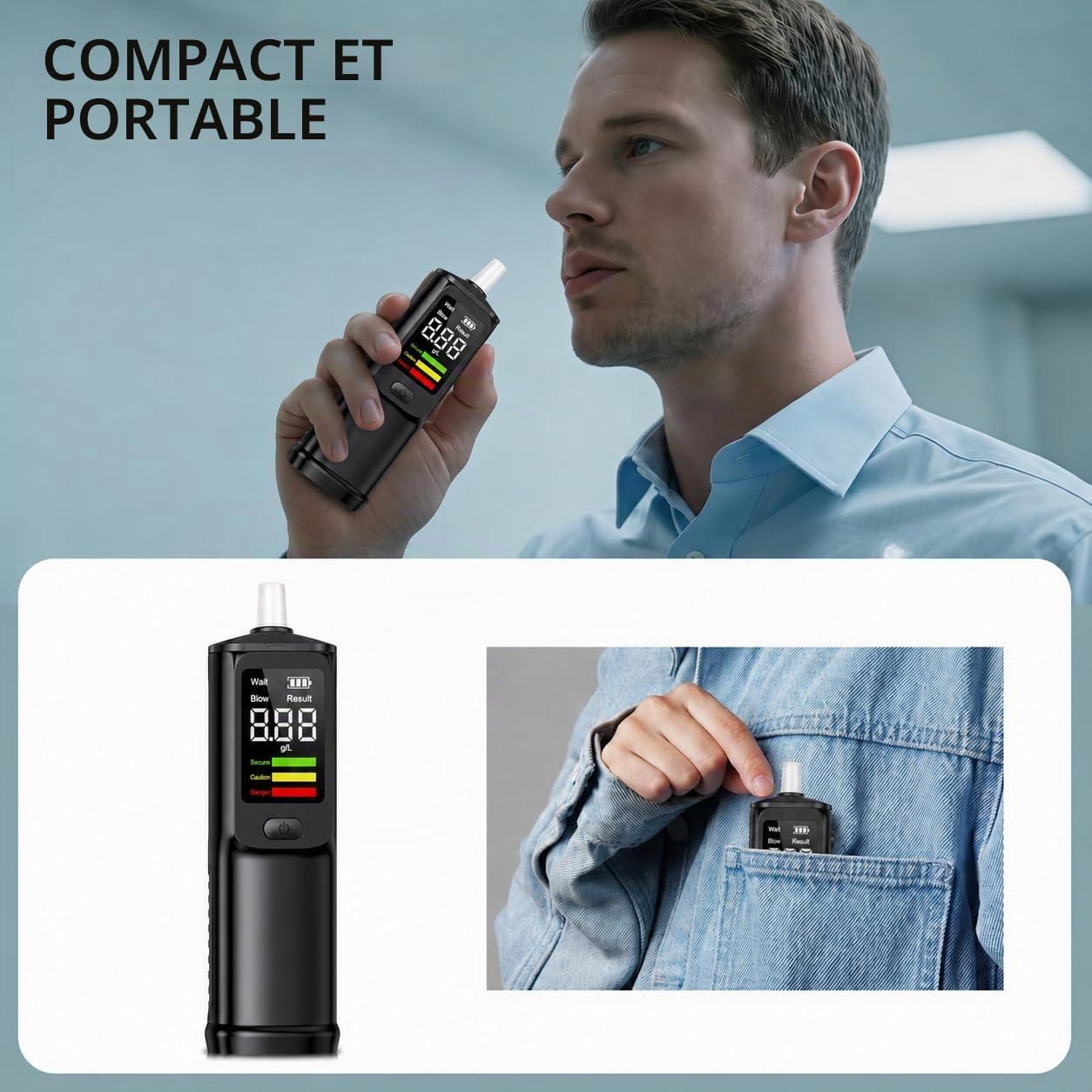 Ethylotest Electronique - Ethylotest avec 10 Embouchures, Alcotest Numerique, ethylometre mesures de Haute précision, pour Tests personnels domestiques (Black)