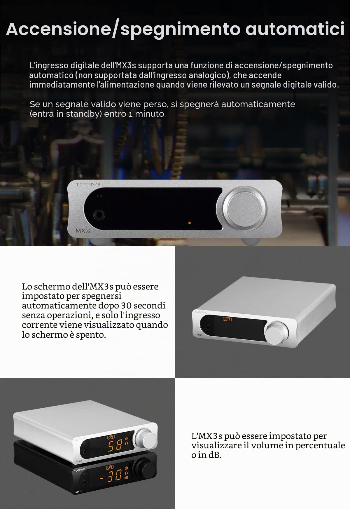 Topping MX3s Amplifier 62W x 2 Classe D amplificatore di potenza Uscita subwoofer 700mW x 2 amplificatore per cuffie 24-bit/192kHz AKM USB C DAC Supporto Bluetooth Nero