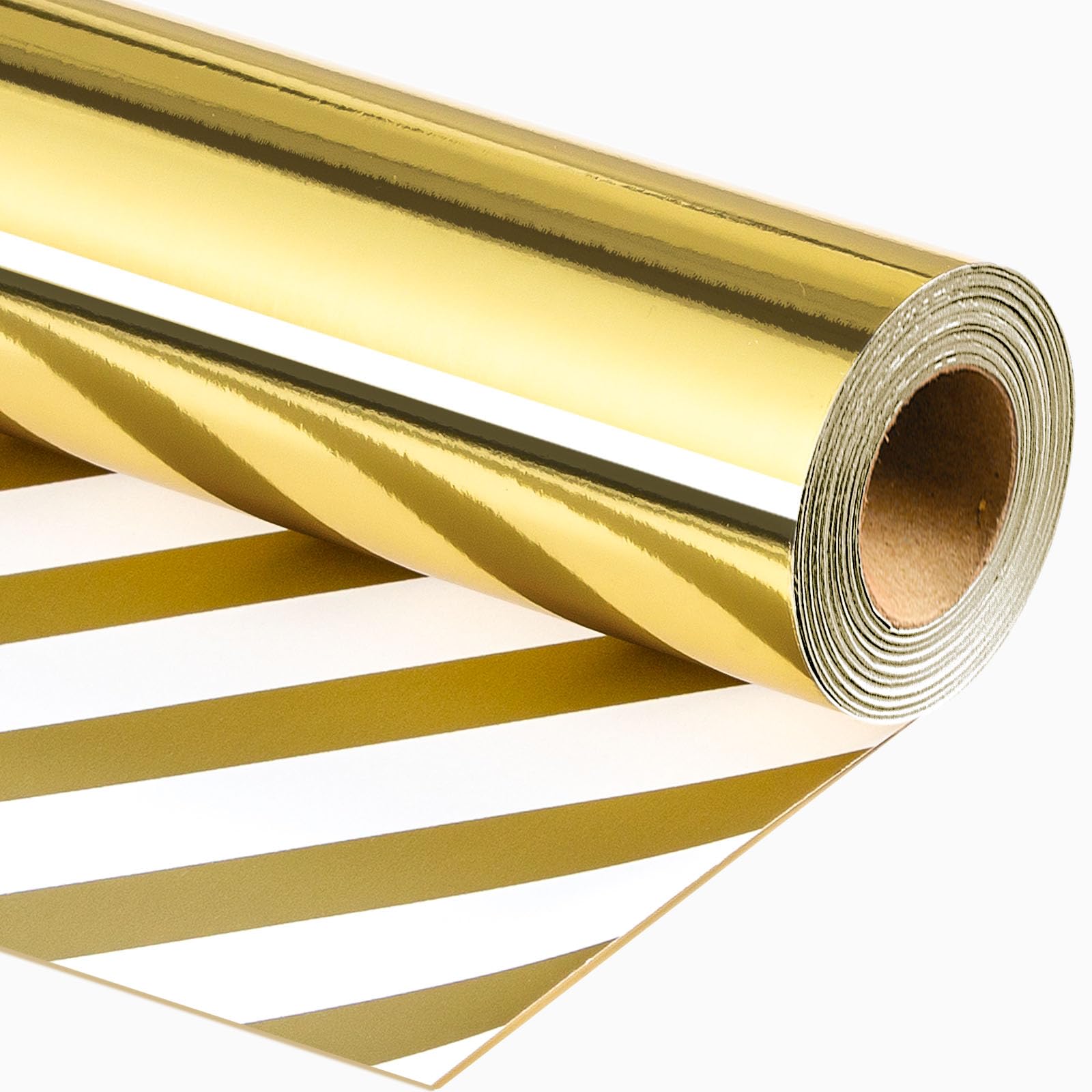 Merture Rollo de papel de regalo dorado metálico, 17 pulgadas x 32.8 pies (46.5 pies cuadrados) con rayas