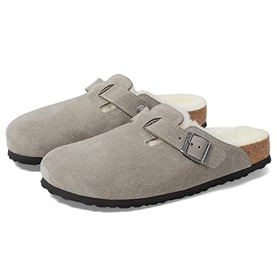 Birkenstock Boston Shearling Suede (Unisex) Clog Shoes Stone Coin/Natural Suede/Shearling