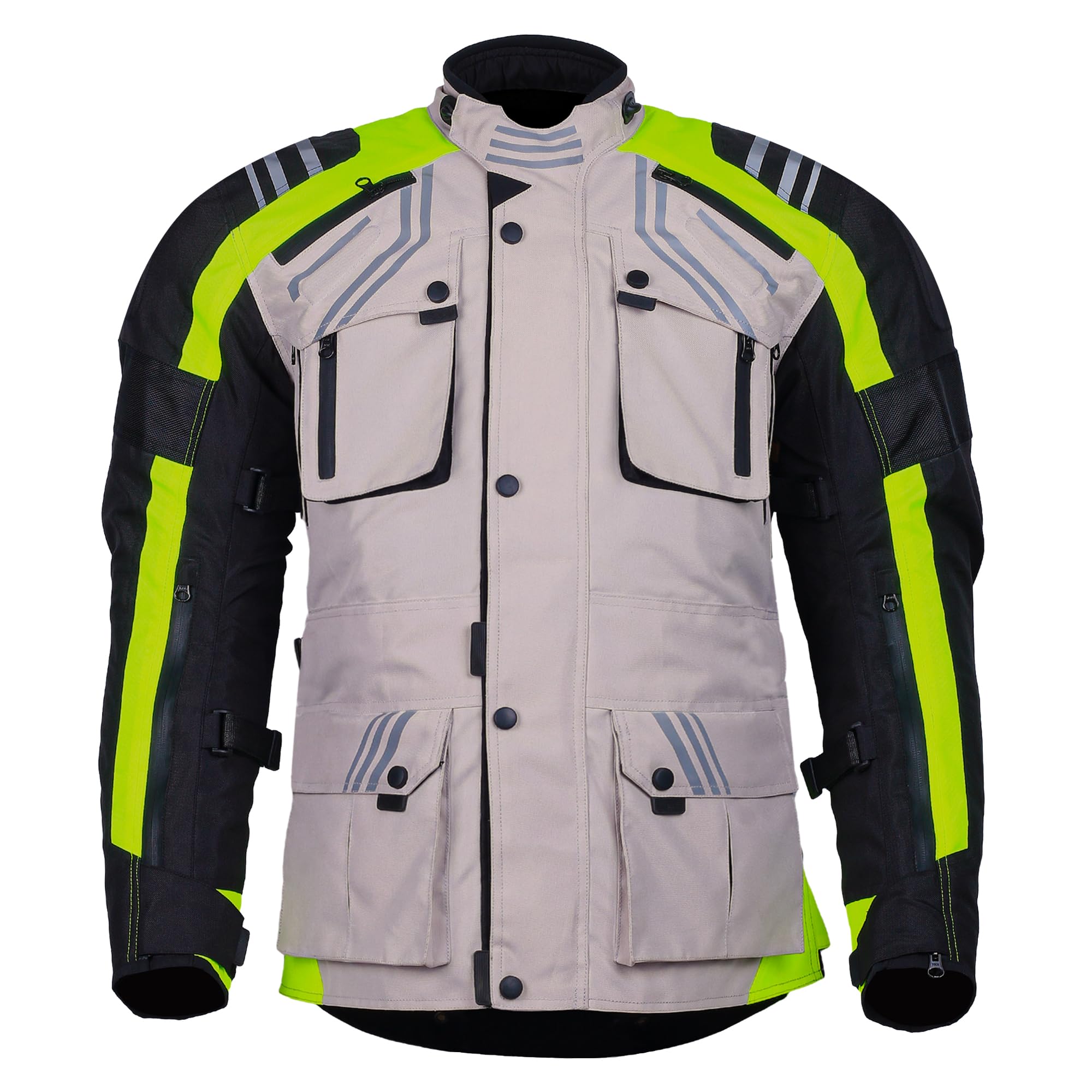 Bikers Gear Australia - Chaqueta de motocicleta para hombre, chaqueta impermeable de cordura con armadura CE reflectante de alta visibilidad (EN 1621-1)