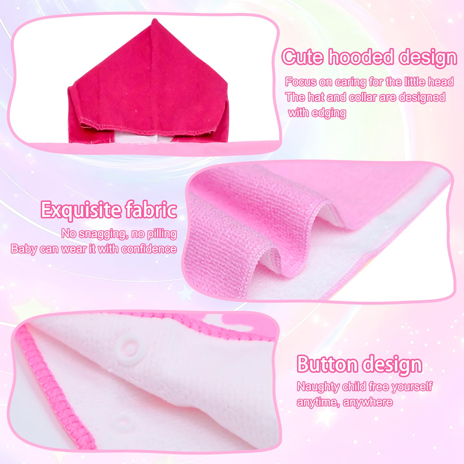 Uryxery Kids Hooded Poncho Towel - Pink Unicorn, 23.6×47.2in (60×120cm) for 3-10 Years, Soft Microfiber Cover for Beach Pool & Bath - Image 3