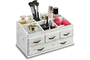MyGift Shabby Chic Vanity Organizer with Storage Drawers
