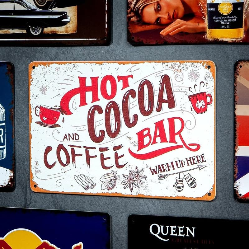 Image of Eazywagon Decorative Retro Metal Signs Wall Plate - 12x8 Inch (Hot Cocoa Bar) | Weatherproof Vintage Metal Sign Plate for Cafe, Home, Bar, Garage | Decorative Wall Hanging Sign Board