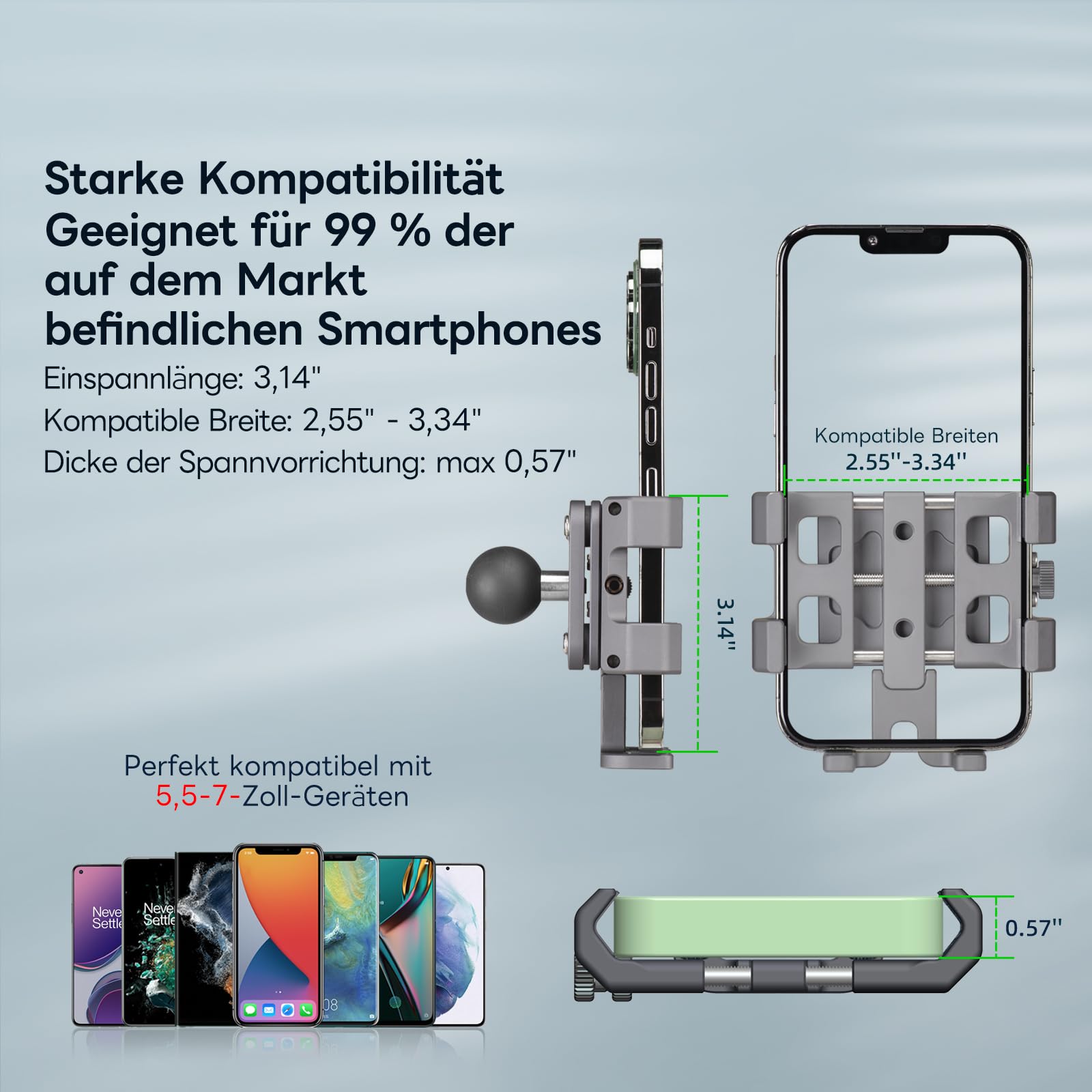 FANAUE CPC-DG09SA Handyhalterung mit 1" Kugel, Kompatibel mit RAM Halterung B Größe Doppelsockelarm und Motorrad Handyhalterung für 5,5-7" Phones mit stoßdämpfenden Eigenschaften Robust und stabil.