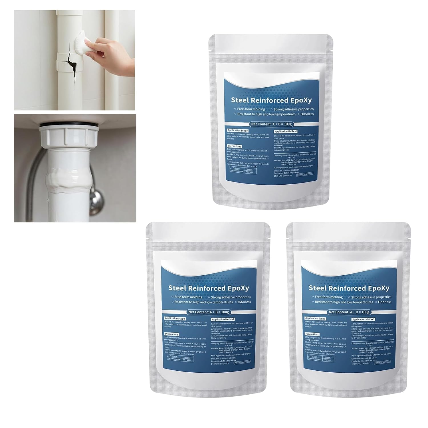 Steel Reinforced Epoxy Putty, Waterproof Heat-Resistant Epoxy Putty Repair Kit, All Purpose Filler Putty AB Epoxy Clay for Metal Wood Tile Ceramics for Bonding Repairing Sculpting，3PCS