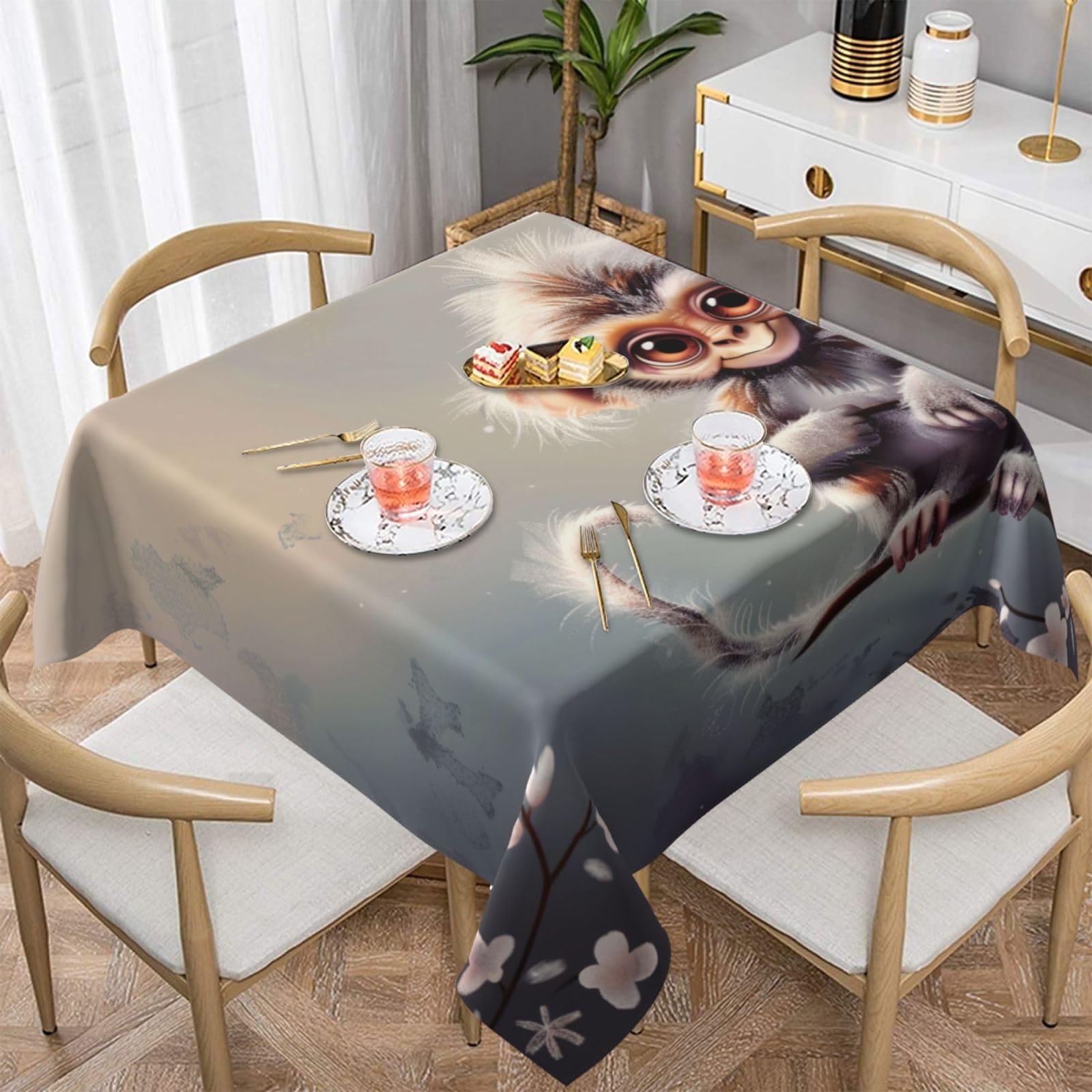 WPKJU Cute Monkey Art Printed Square Tablecloth 60x60 inch Water Resistant Table Cover Washable Rectangle Table Cloth for Dining Tables