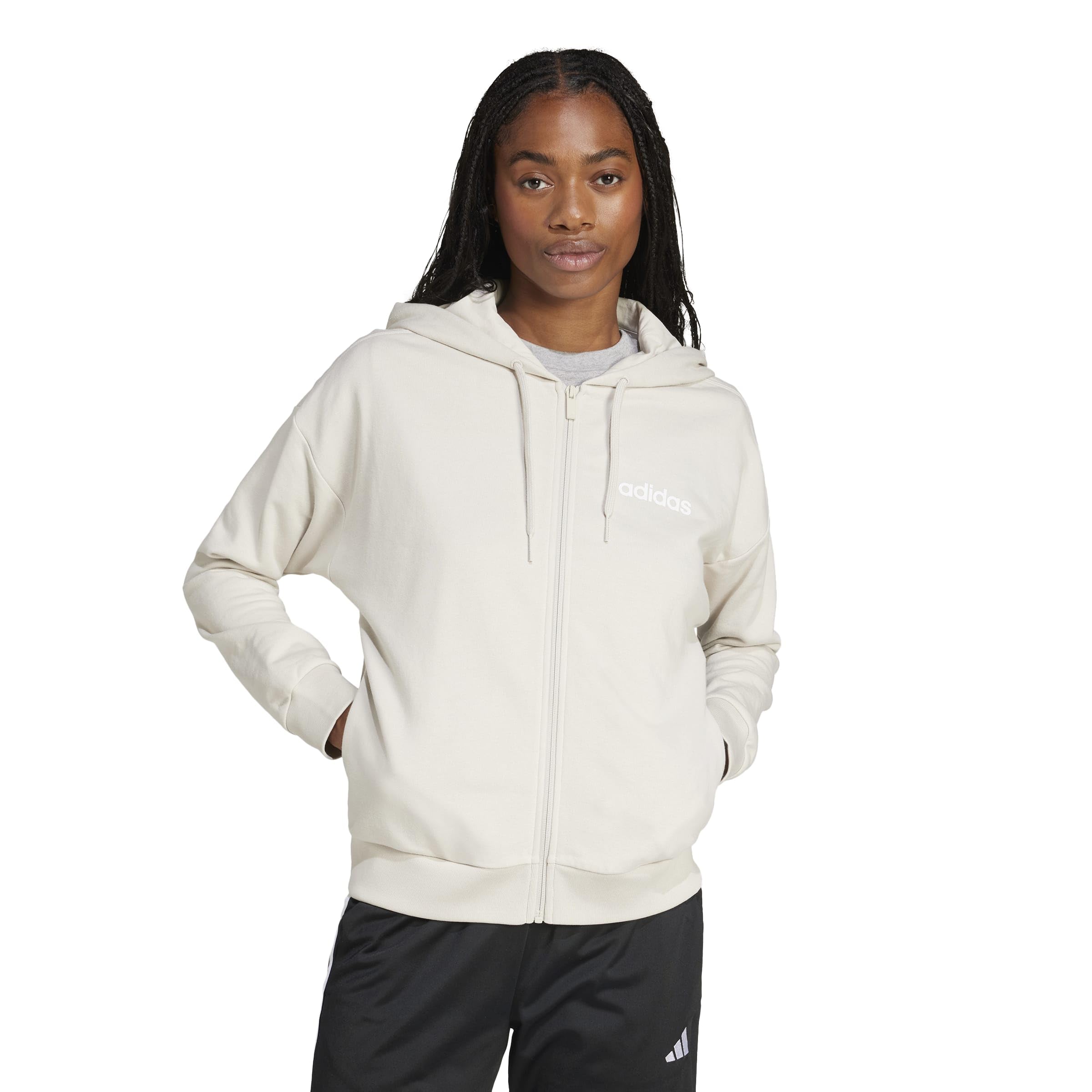 adidas Kobiety ESSENTIALS LINEAR FULL ZIP FRENCH TERRY HOODIE, wonder alumina/white, S