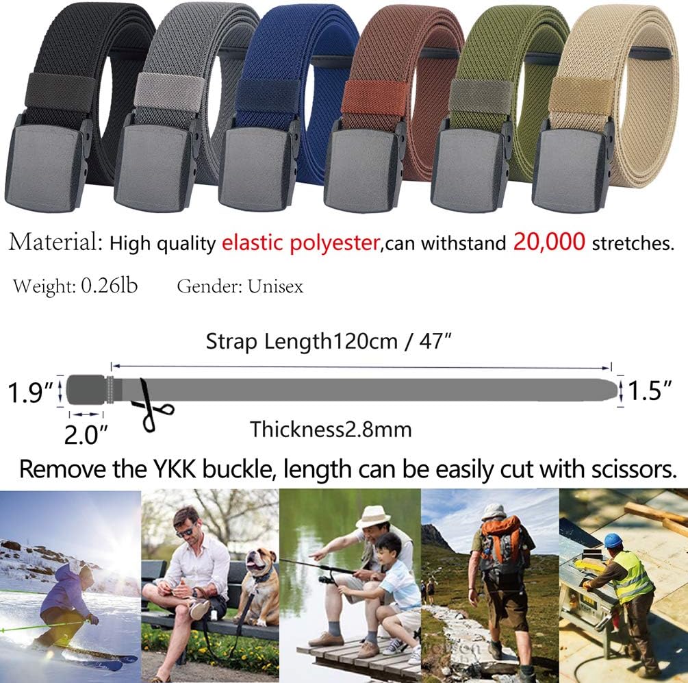LionVII Elastic Belts for Men - Stretch Canvas No Metal Plastic Buckle for Work Sports - Adjustable Trim to Fit 28-45" Waist - Image 2
