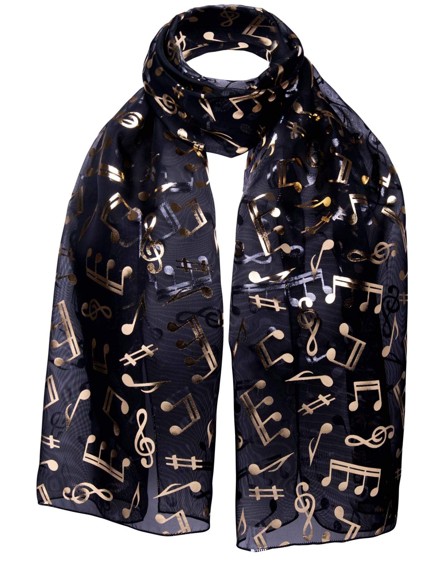 Basic Sense Women's Black Music Note Foiled Light Weight Scarf,