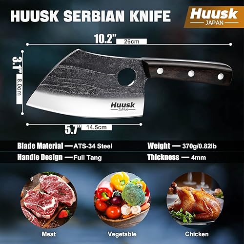 Miniatura 2 de Huusk Cuchillo de chef serbio con mango de espiga completa con cuchillos de cocina portátiles para barbacoa pesca y camping