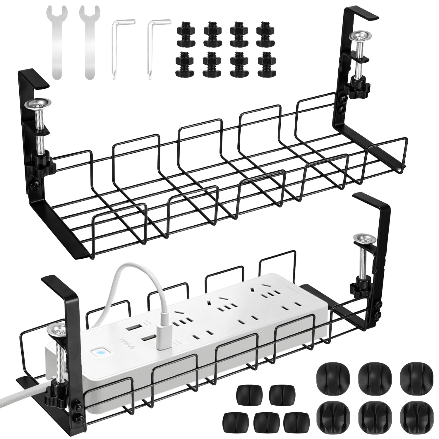 Plateau de Gestion des câbles sans perçage,Plateau de câbles avec Pince pour Gestion des Fils de Bureau,Rangement Cable Bureau,Support de câbles d'ordinateur pour Bureaus,Maison (2 Pièces)