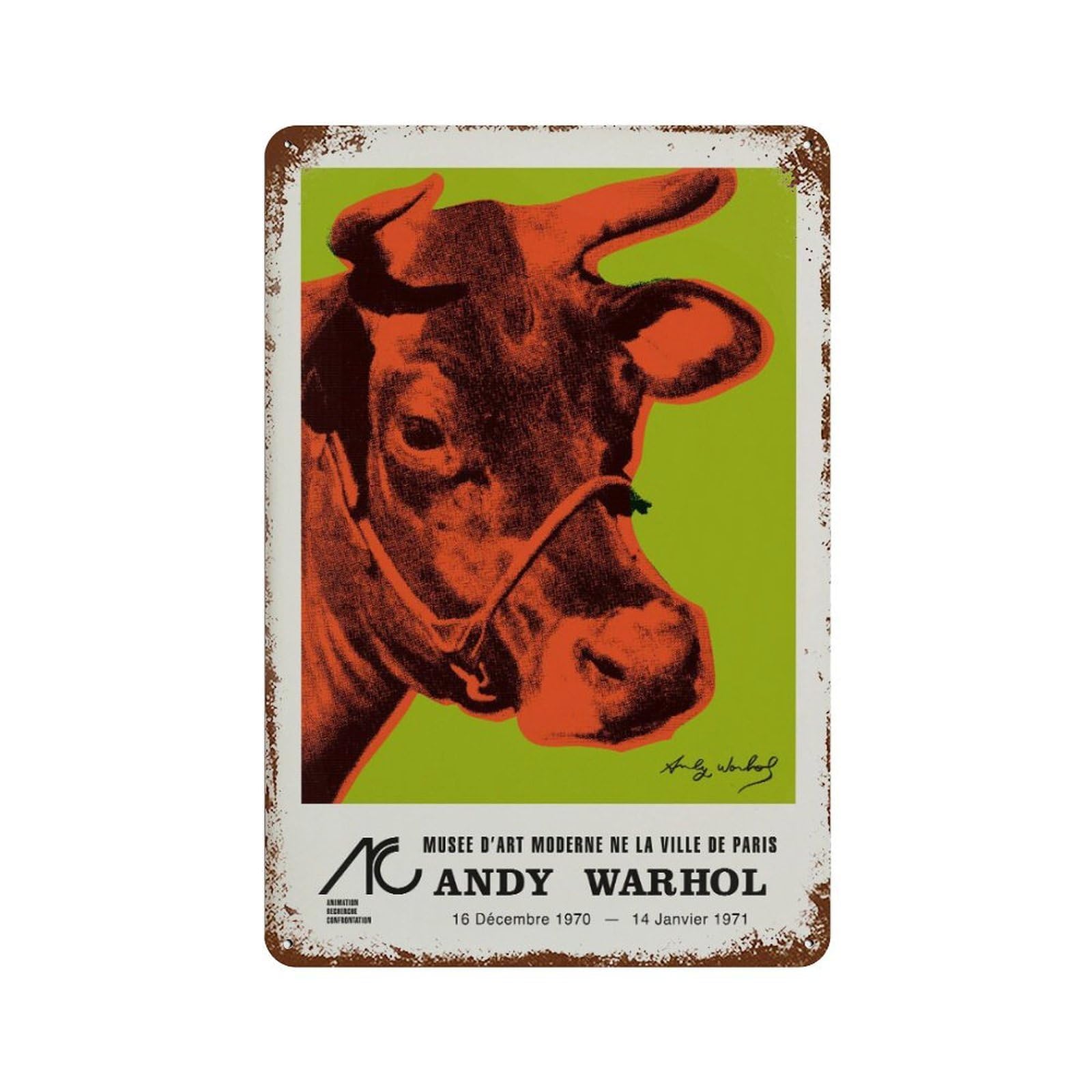 xiaoxiaoshen Andy Warhol Cow Exhibition Pop1 Wall Decor Art Metal Tin Poster Modern Home Decor Art Home Bar Shop Decorations Vintage Sign 30x20cm