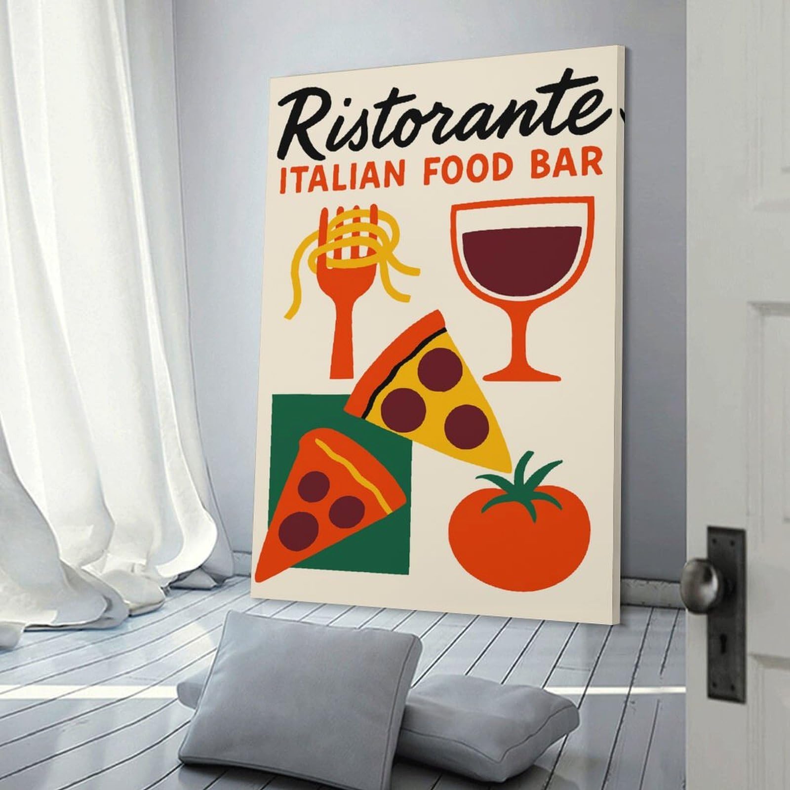 Junmoney Canvas Wall Decor Ristorante Italian Food Bar Illustration, 20x30inch(50x75cm), for Flats, Guest Rooms Or Compact Rooms, A Simple Refresh for Blank Walls