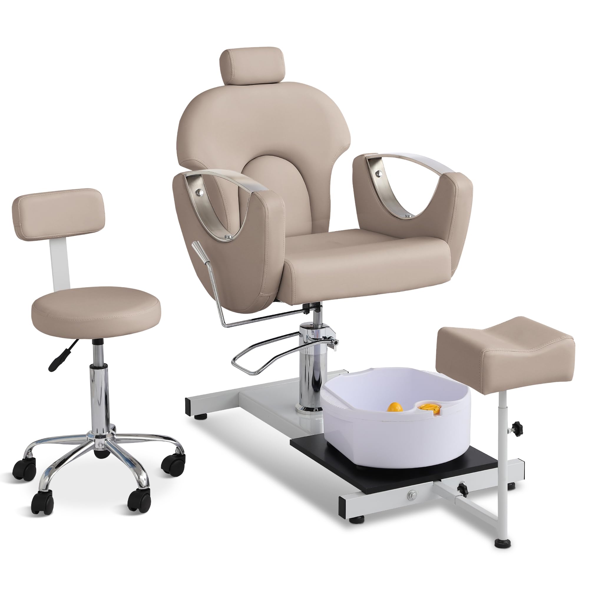 LOUVIXA Pedicure Station No Plumbing, Hydraulic Pedicure Chair for Nail Tech, Height Adjustable Reclining Pedicure Station Unit, 360 Degree Swivel