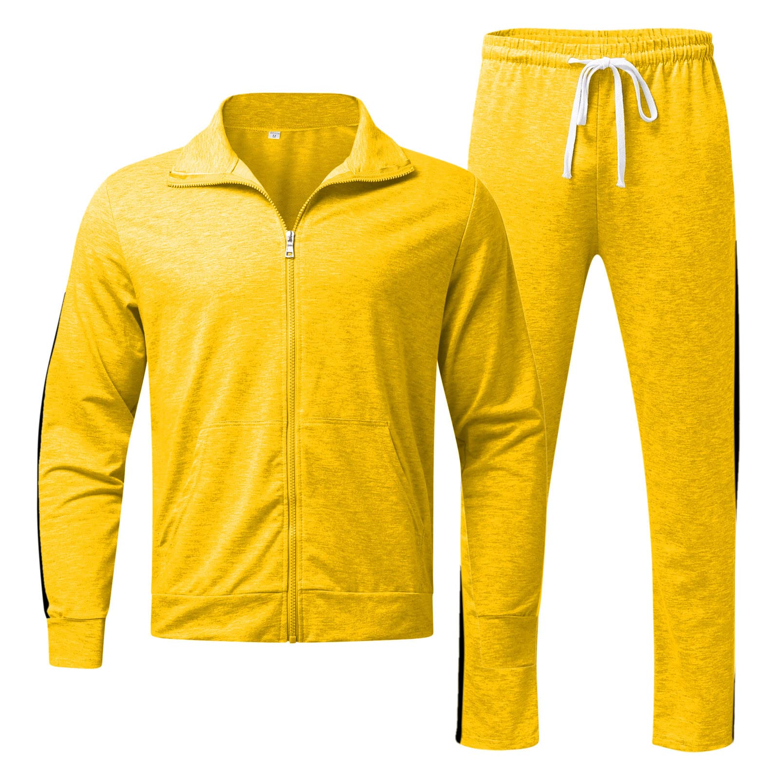 Herren Casual Zweiteiler Sportanzug mit Reißverschluss Raglanärmel Kordelzug Taschen an Hose Jacke einfarbig für Freizeit Streetwear