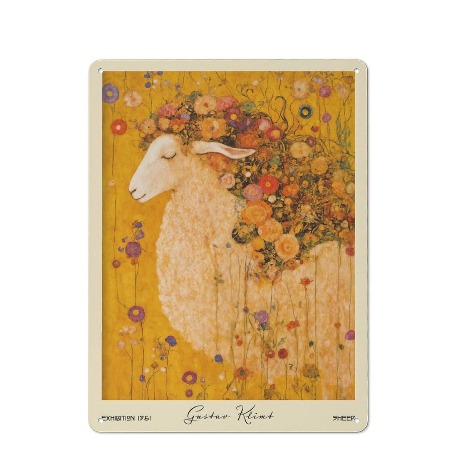 Junmoney Style-21 Gustav Klimt Sheep Floral Rustic Metal Plaque 40X30cm For Café Or Restaurant, Wall Decor For People Reorganising Café And Restaurant