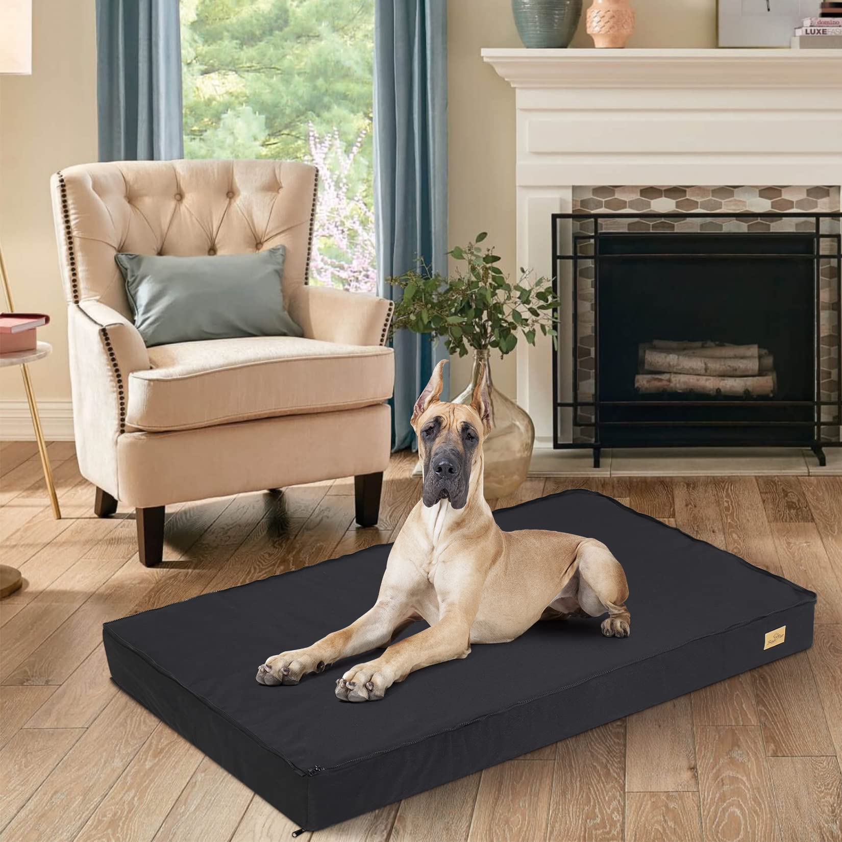 BingoPaw Cama Perro Grande XXL: Colchoneta Colchon Perro Ortopedico 120x75x10 cm Impermeable con Funda Desenfundable y Lavable con Top de Manta de Felpa Desmontable con Cierre para Invierno Verano