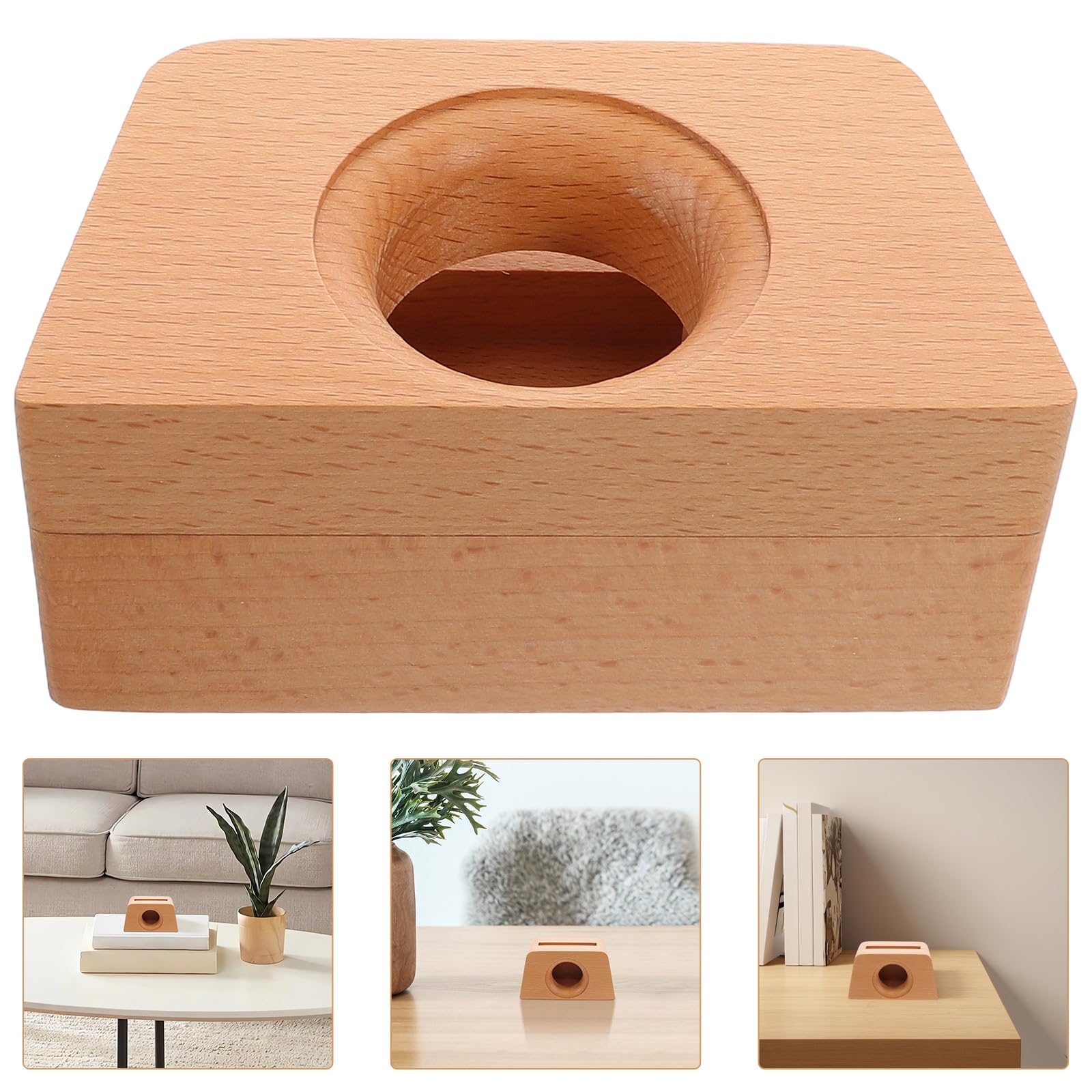 Supporto Cellulare Design Trapezoidale in Legno Amplificatore Acustico Naturale Beige, per Videochiamate e Decorazione da Scrivania