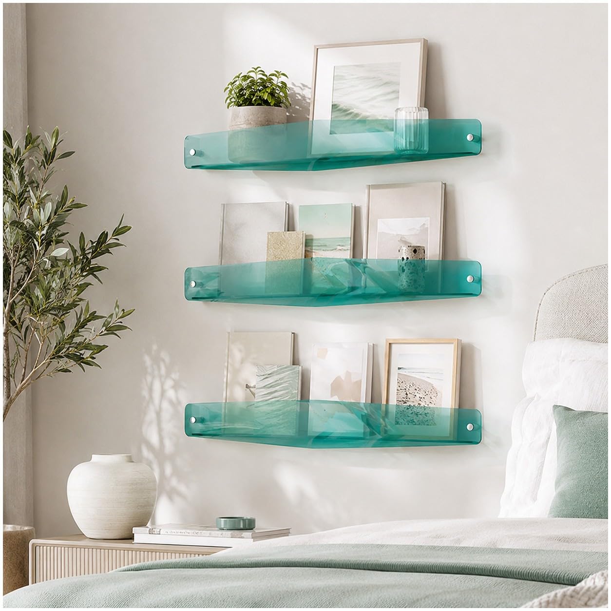 Bananaww Acrylic Wall Bookshelf, Clear Floating Display Shelves, Wall Mounted Picture Ledge for Children’s Books, Magazines, Vinyl Records, Photos and Home Décor