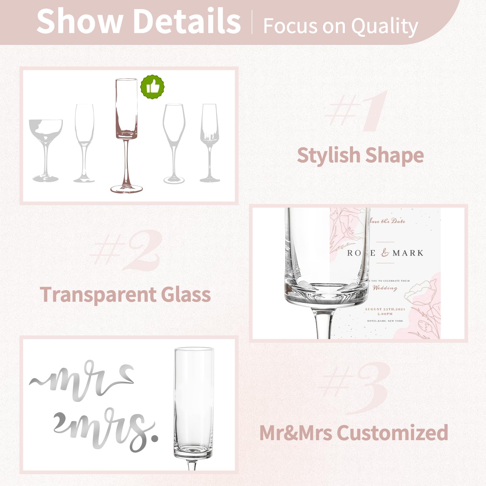 Nuptio Bicchieri Champagne Mr Mrs: Set di 2 Regalo Matrimonio Argento Anniversario Idee Nozze Natale Lei Gift Sposi Coppie Fidanzata Valentino Sposata Futuri Coppia Flute Personalizzato Romantici