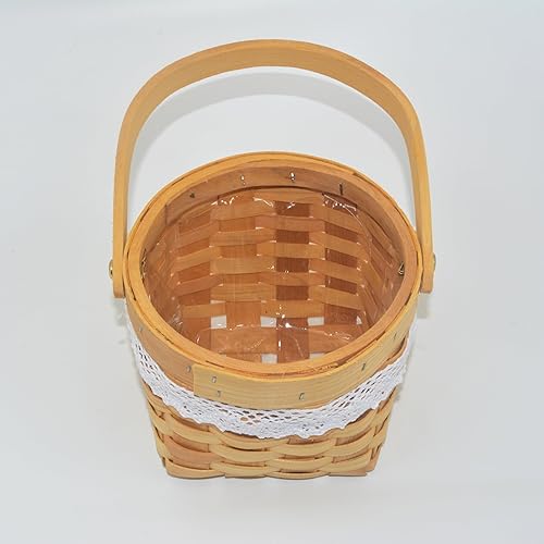 Miniatura 4 de Cesta de flores para niña, cesta de flores de madera, cesta de flores tejida para boda, cesta de niña de flores y decoraciones para el hogar.