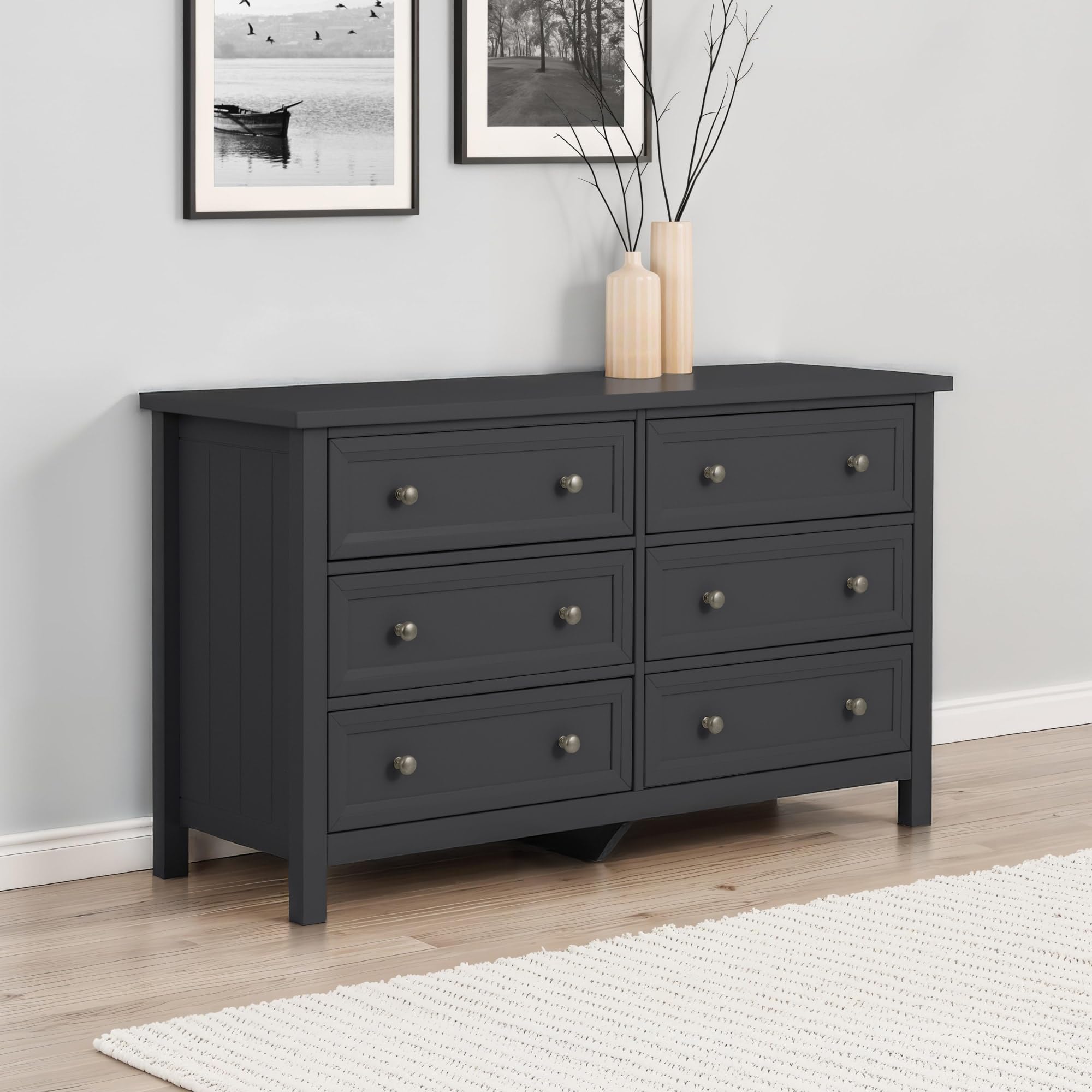 So'home Portland Shaker Style Wide Chest Of 6 Drawers Unisex Charcoal