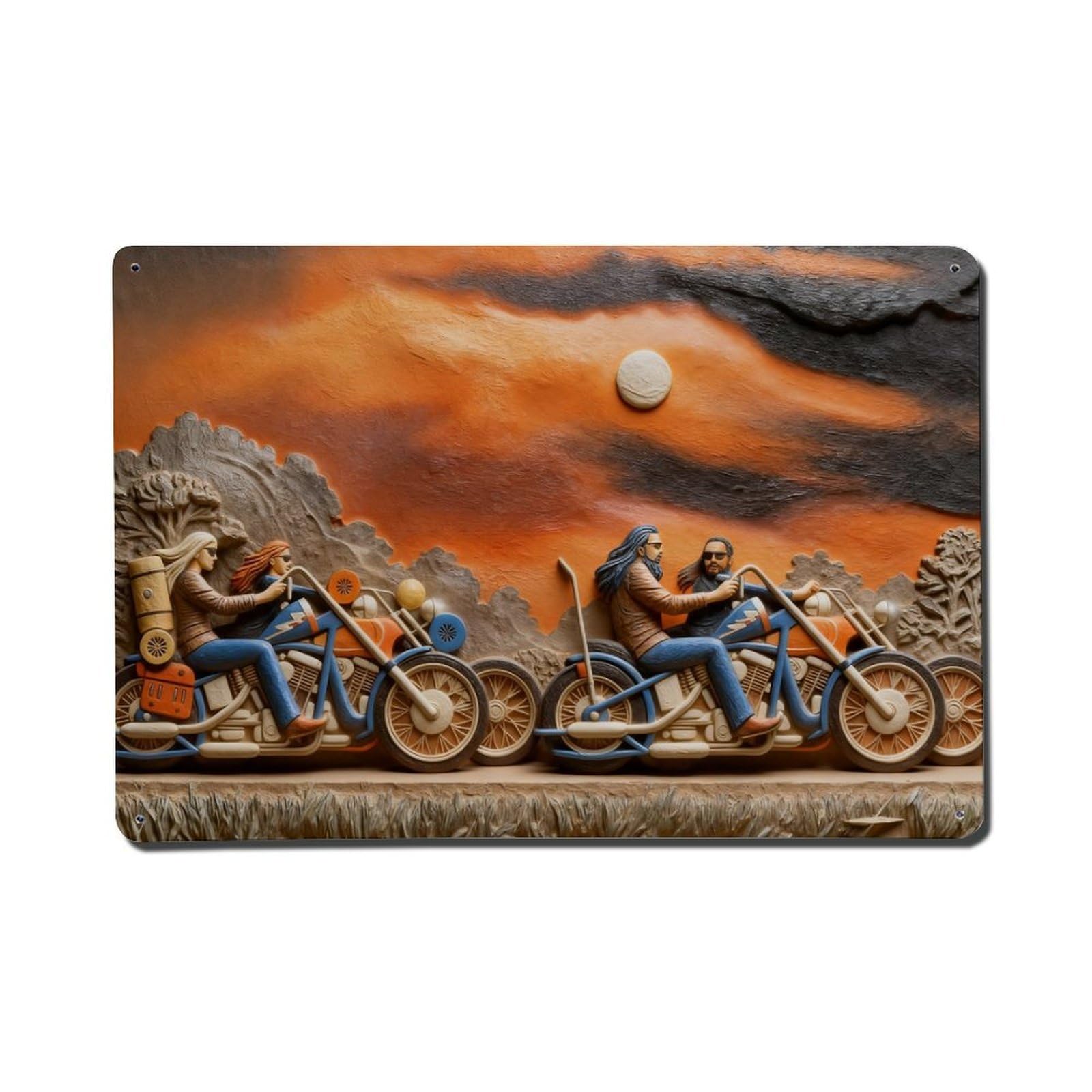 Motorcycle Riders Sunset Sky Road Vintage Metal Tin Sign Retro Wall Decor, Bar Garage Cafe Kitchen Home Wall Art Poster Decoration 8x12inches