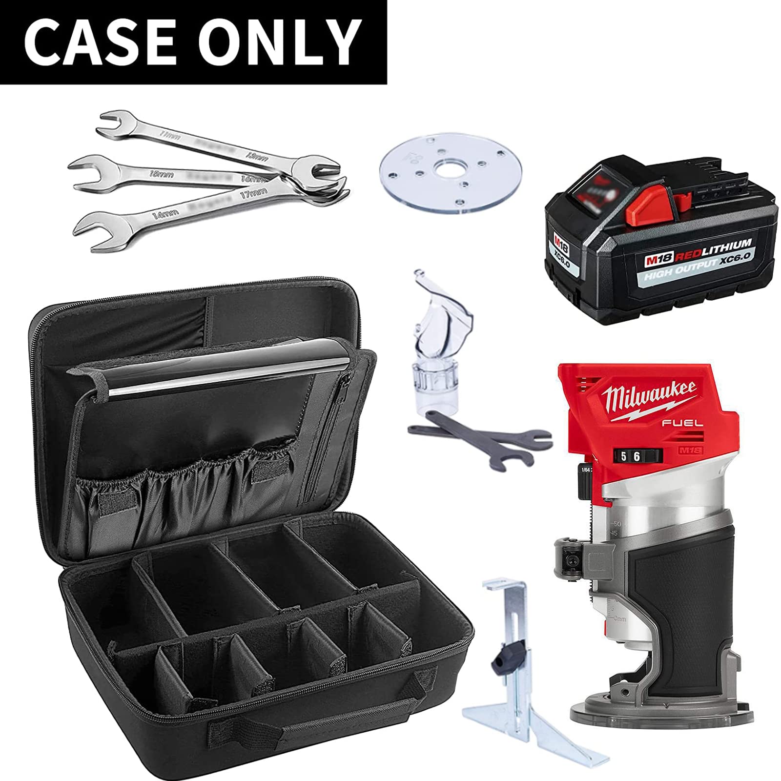 GWCASE Case Compatible with Milwaukee M18 Fuel Cordless Compact Router & for Milwaukee 12V 18V Replacement Rechargeable Battery, Box for Dewalt Batteries and Tool Accessories (Bag Only)