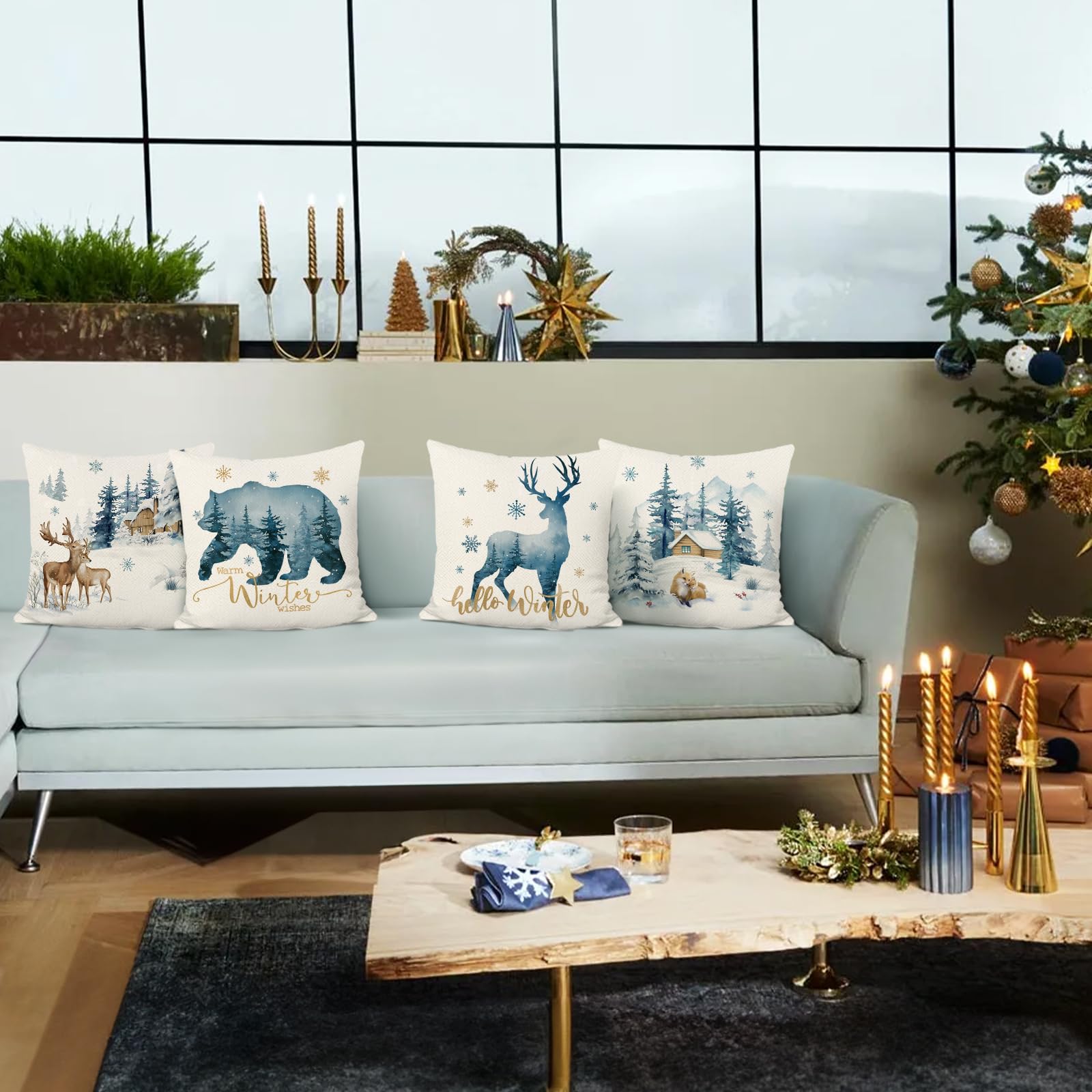 4PCS Housses Coussin Noel 40x40cm,Noel Taies D'oreiller En Lin,Coussin