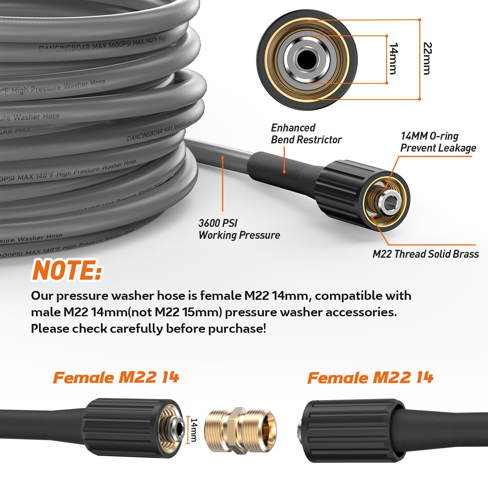 VEVOR Hose100FT 3/8 slang 30,5 m, 6,35 mm knikvrije messing draad vervanging voor de meeste merkdruk, 19 mm buigradius, 4200 PSI Heavy Duty Power Washer Extension Spray Nozzle, zwart