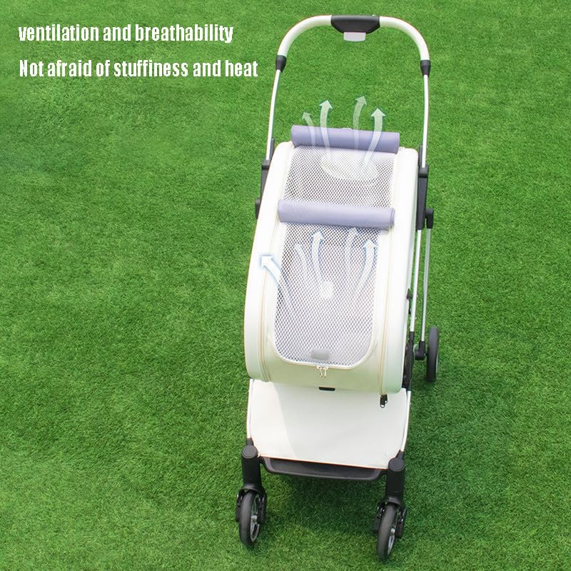 Portable Pet Stroller for Cats, Foldable Lightweight Design, Transparent Detachable Carrier, White Frame with Black Base, 27.56x14.96x40.55 Inches